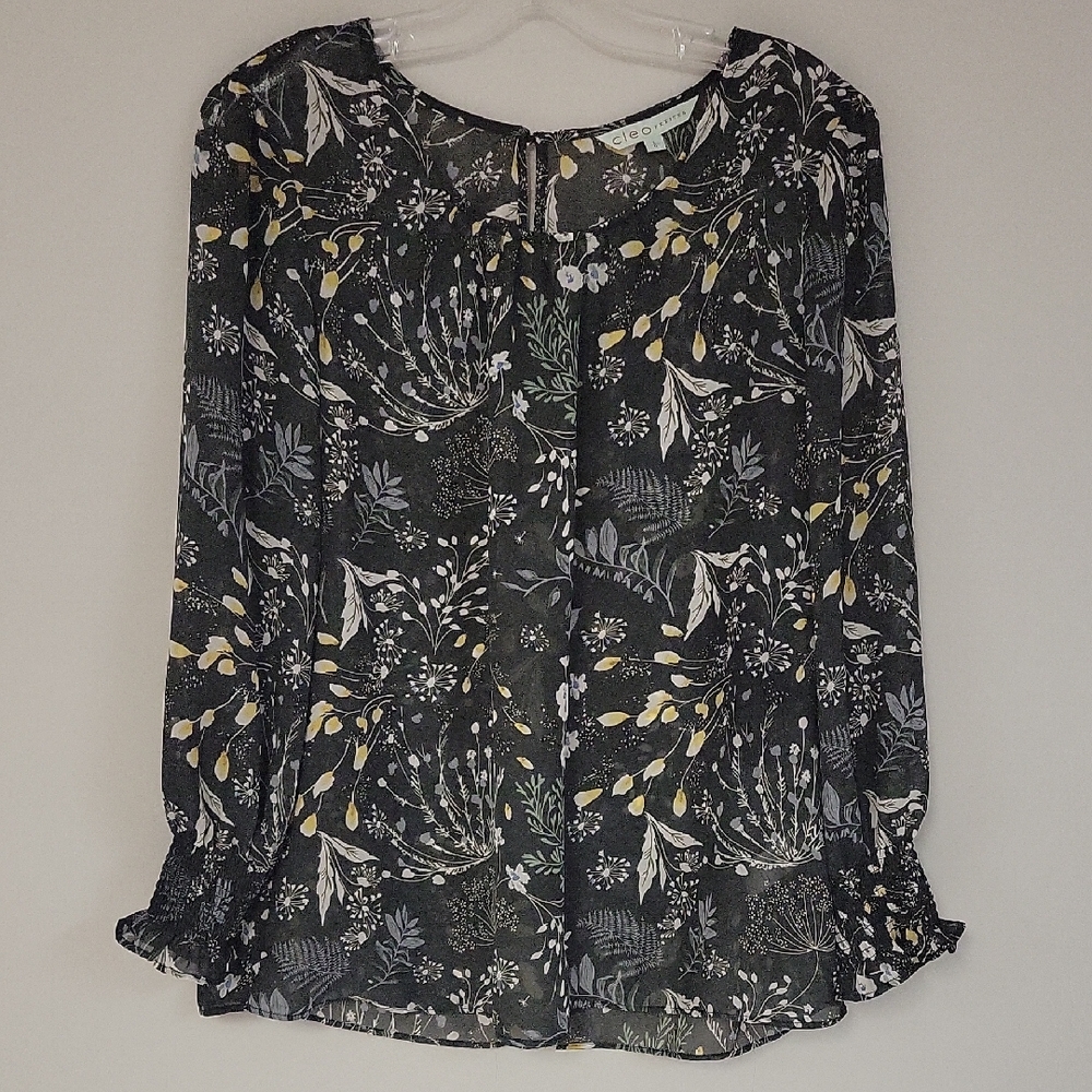 Cleo Yellow and Gray Ruffled Buttoned Blouse
